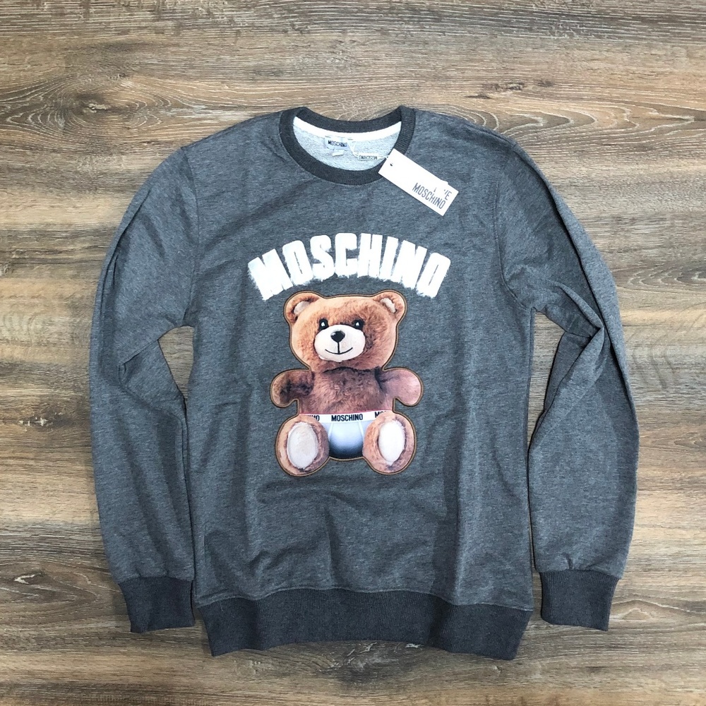 Moschino Women Gray Teddy Bear Sweatshirt Casual L